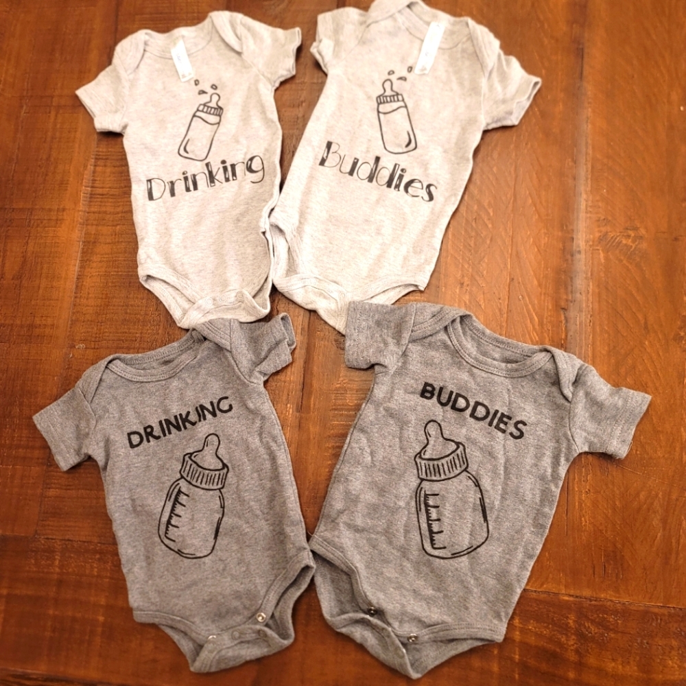 ⭐Babi Essential Baby twins/friends drinking buddies onsies Newborn and 3 months